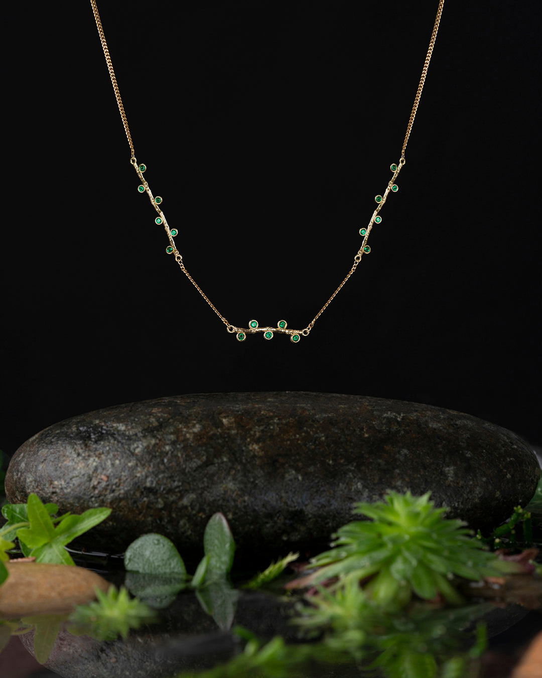 Blossom Green Stone Chain Choker Kolye