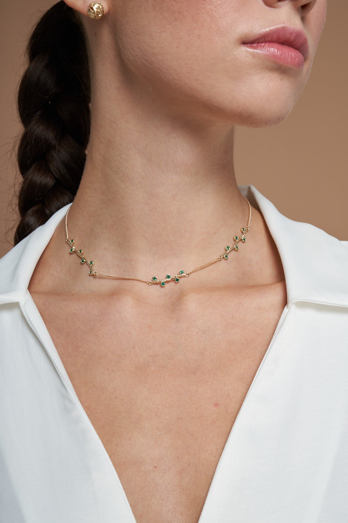 Blossom Green Stone Chain Choker Kolye